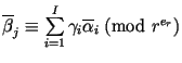 $ \overline\beta_j\equiv\sum\limits_{i=1}^{I}\gamma_i
\overline\alpha_i\mkern5mu({\rm mod}\,\,r^{e_r})$
