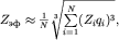 ${Z}_{} \approx \frac{1}{N} \sqrt[3]{\sum\limits_{i=1}^{N} (Z_i q_i )^3},$