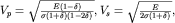 ${V}_{p}= \sqrt{ \frac{E(1-\delta )}{\sigma (1+\delta )(1-2\delta )} } , {V}_{s} = \sqrt{ \frac{E}{2\sigma (1+\delta )} },$