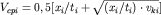 ${V}_{cpi} = 0,5[{x}_{i} /{t}_{i} + \sqrt{({x}_{i} /{t}_{i} )\cdot {v}_{ki} } ]$