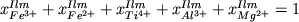 $x_{Fe^{3+}}^{Ilm} + x_{Fe^{2+}}^{Ilm} + x_{Ti^{4+}}^{Ilm} + x_{Al^{3+}}^{Ilm} + x_{Mg^{2+}}^{Ilm} = 1$