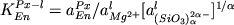 $K_{En}^{Px - l} = a_{En}^{Px} /a_{Mg^{2 + } }^l [a_{(SiO_3 )_\alpha ^{2\alpha - } }^l ]^{1/\alpha }$