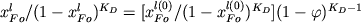$x_{Fo}^{l} / (1-x_{Fo}^{l} )^{K_D} = [x_{Fo}^{l(0)}/(1 - x_{Fo}^{l(0)})^{K_D}] (1- \varphi)^{K_D-1}$
