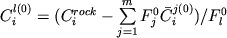 $C_i^{l(0)} = (C_i^{rock} - \sum\limits_{j = 1}^m {F_j^0 \bar C_i^{j(0)} } )/F_l^0$