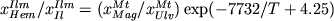 $x_{Hem}^{Ilm} /x_{Il}^{Ilm} = (x_{Mag}^{Mt} /x_{Ulv}^{Mt} )\exp ( - 7732/T + 4.25)$