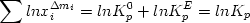 \begin {displaymath} \sum ln x_{i}^{\Delta m_i} = ln K_{p}^{0} + ln K_{p}^{E} = ln K_p \end{displaymath} 