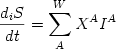  \begin {displaymath} {{d_i S} \over {dt}} = \sum_A^W X^A I^A \end{displaymath} 
