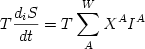  \begin {displaymath} T {{d_i S} \over {dt}} = T \sum_A^W X^A I^A \end{displaymath} 