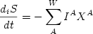  \begin {displaymath} {{d_i S} \over {dt}} =  - \sum_A^W I^A X^A \end{displaymath} 