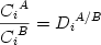  \begin {displaymath} {{{C_i}^A} \over {{C_i}^B}} = {D_i}^{A/B} \end{displaymath} 