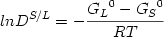  \begin {displaymath} ln D^{S/L} = - {{{G_L}^0 - {G_S}^0} \over {RT}}  \end{displaymath} 