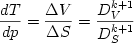  \begin {displaymath} {{dT} \over {dp}} = {{\Delta	V} \over {\Delta S}} = {{D_{V}^{k+1}} \over {D_{S}^{k+1}}} \end{displaymath} 